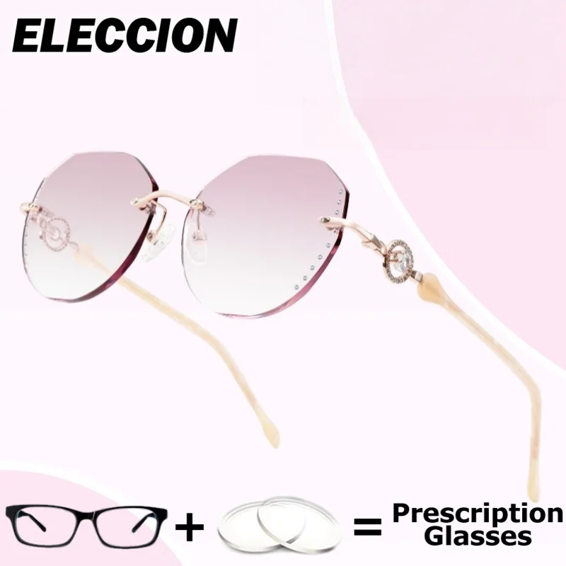 

ELECCION Rimless Prescription Glasses Reading Glasses Women Presbyopic Eyewear Phone Blue Light Blocking Anti Fatigue Eyeglasses