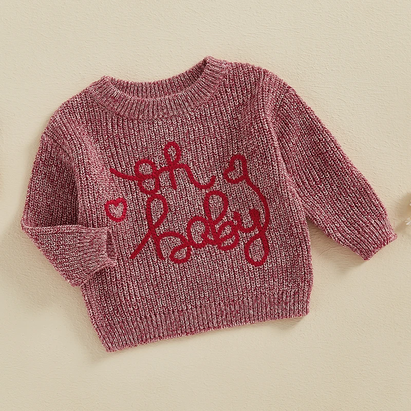 Listenwind Baby Girls Boys Valentine’s Day Sweater, Long Sleeve Crew Neck Letters Embroidery Fall Winter Warm Knit Pullover Tops