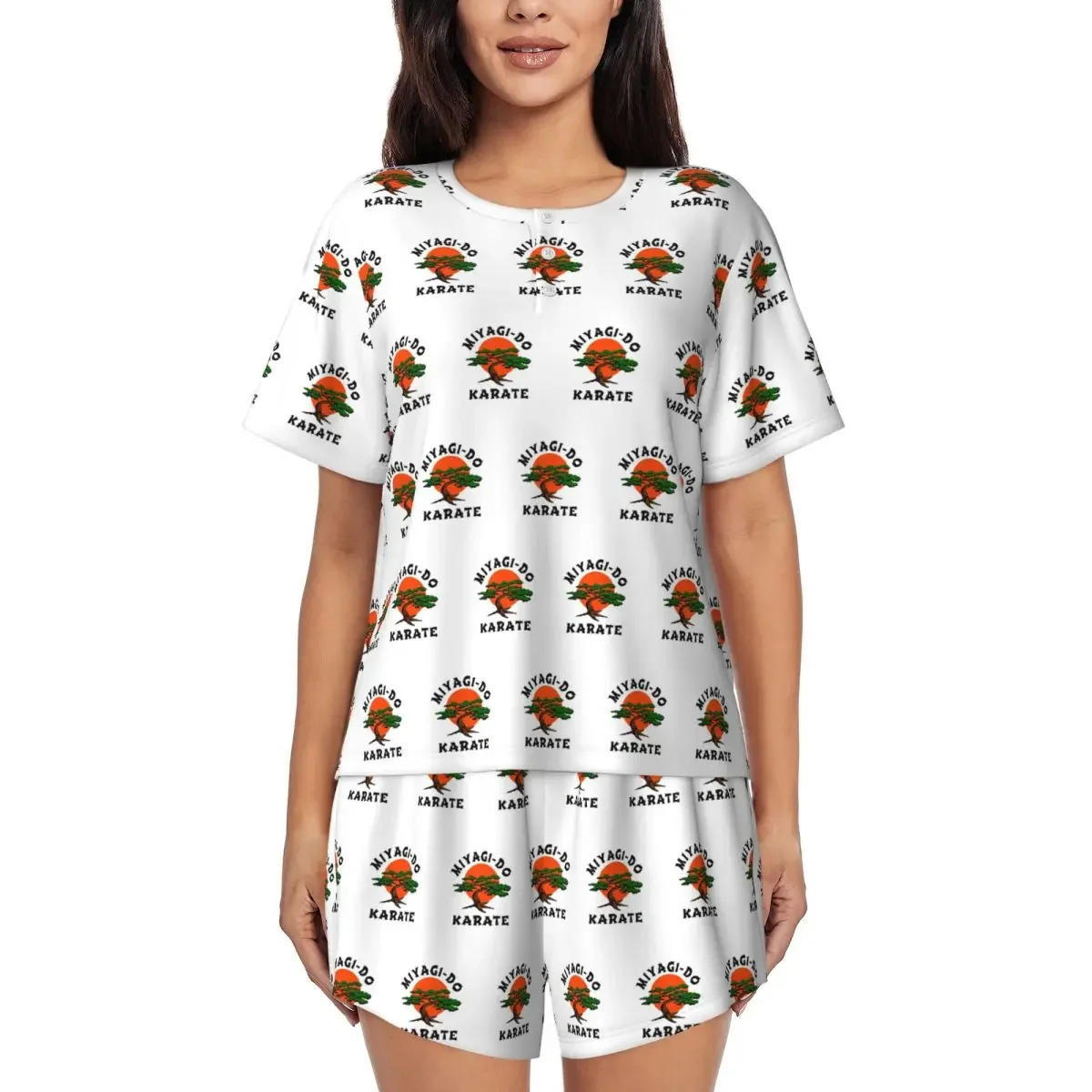 

Miyagi Do Karate Round Neck Short Sleeve Nightgowns for Sleeping Sleepshirts Women Soft Pajama Set Short Pants