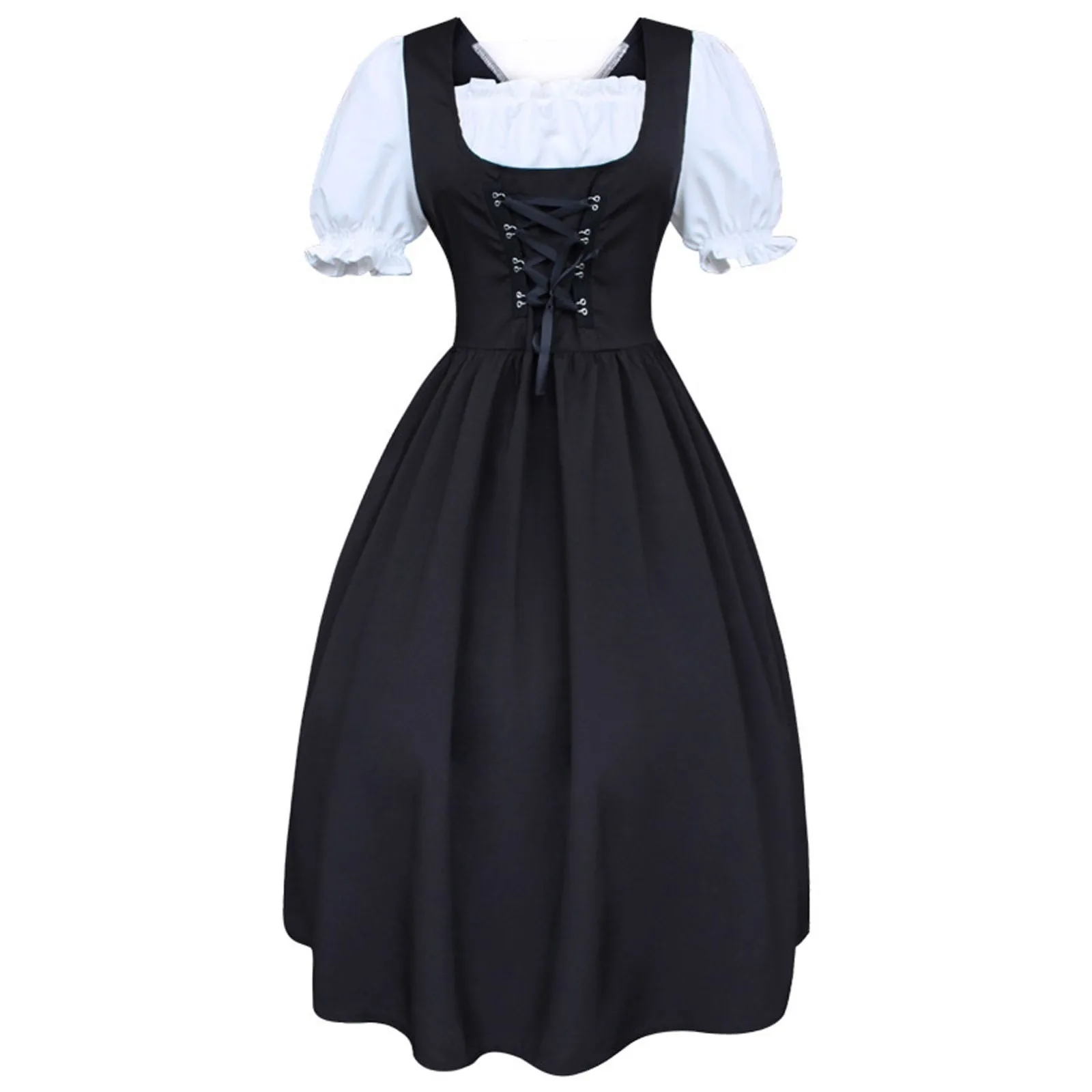 

Ladies' Medieval Renaissance Vintage Dress High Waisted Slim Fit Butterfly Bow Color Contrasting Oktoberfest Maid Dresses