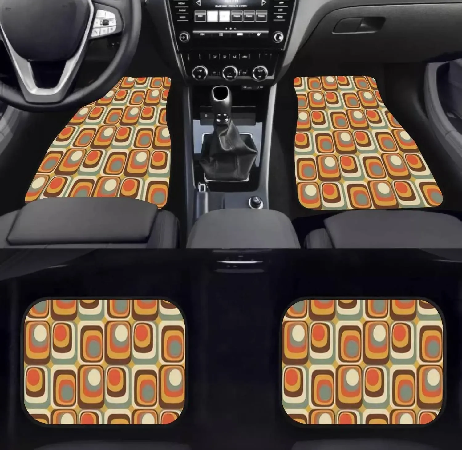 Car Floor Mats - Colorful Abstract Retro Seamless Geometric Carpet Floor Mats for Cars, Anti Slip Rubber Auto Interior Decorativ