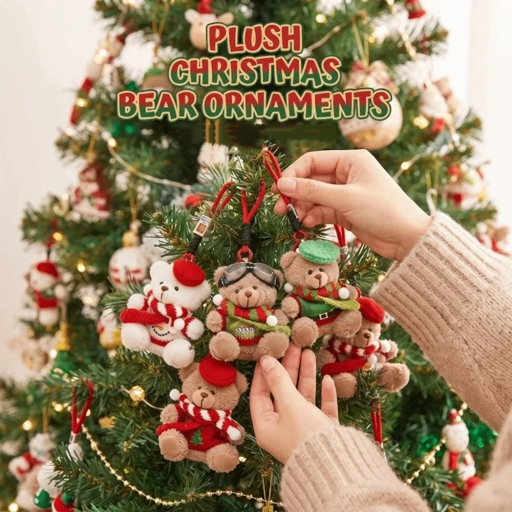 Beret Plush Bear Keychain Soft Plush Knitted Sweater Christmas Bear Pendant Creative Design Colorful Xmas Tree Decor