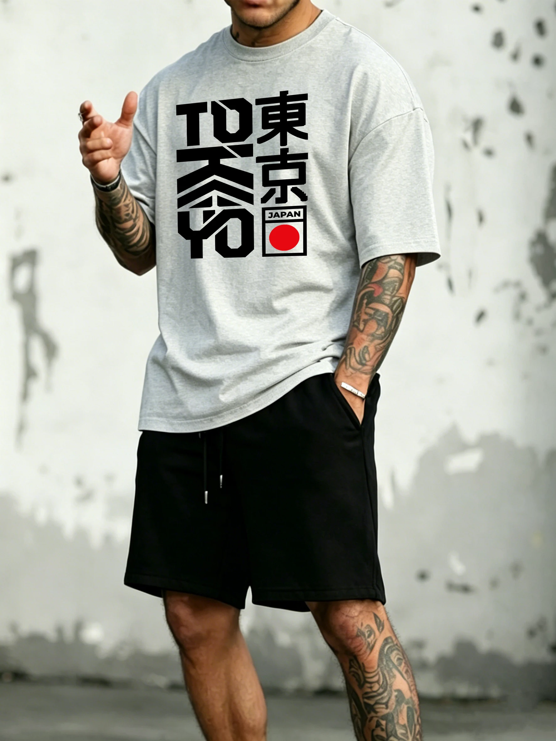 

Tokyo Japan Art Letter Prints Cotton Summer Basics Male T Shirt Set Simple Comfortable Tees & Shorts Loose Jogging Sportpants
