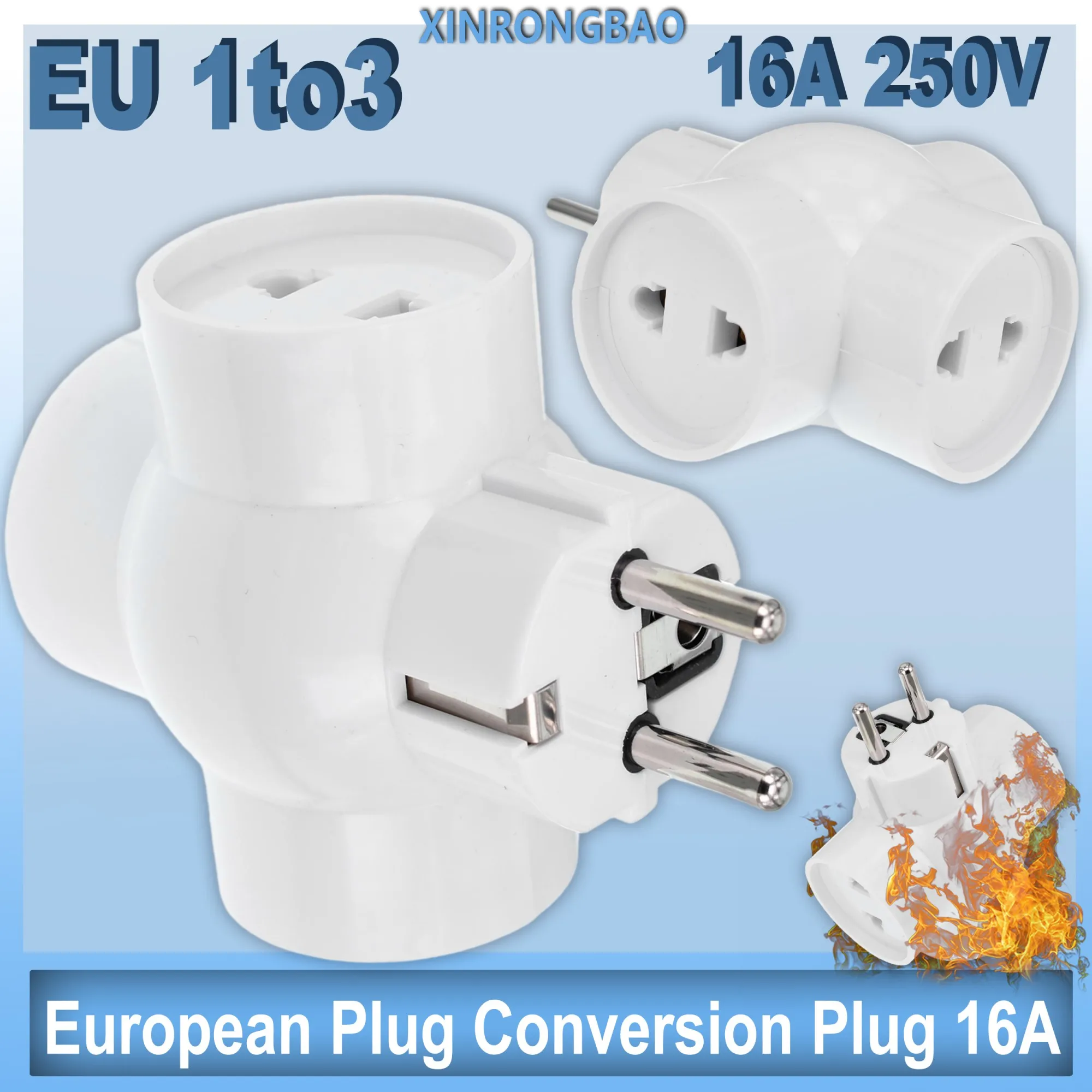 EU 1 to 3 EU Travel Plug Adapter Power Socket Converter Fit Germany Russia Korea For Laptop Phone Tablet Electric Charger16A250V