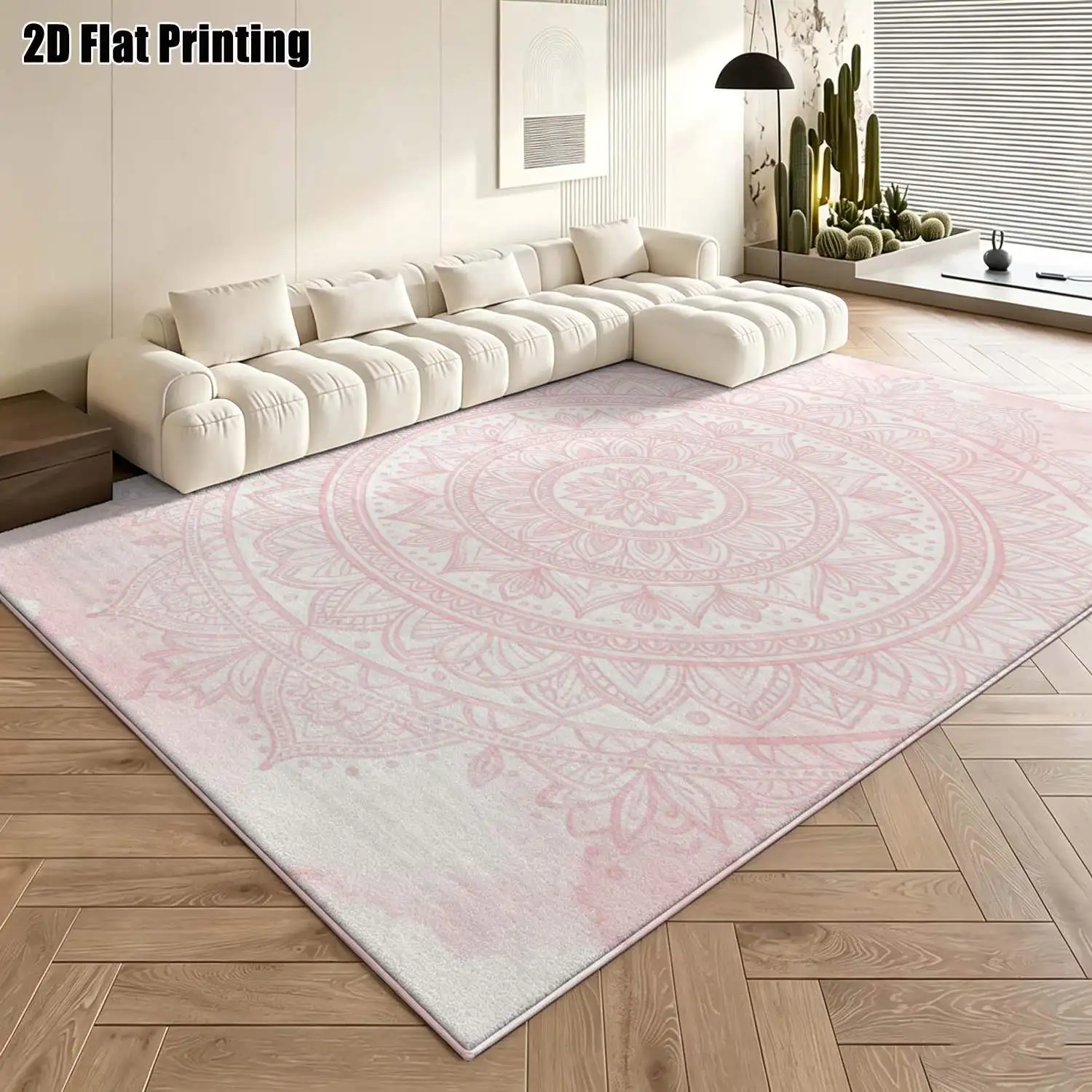 1Pc 2D Printed Pink Mandala Bohemian Carpet, European Vintage Designs, Home Decor, Multiple Sizes, Machine Washable, Multi-Use Mats