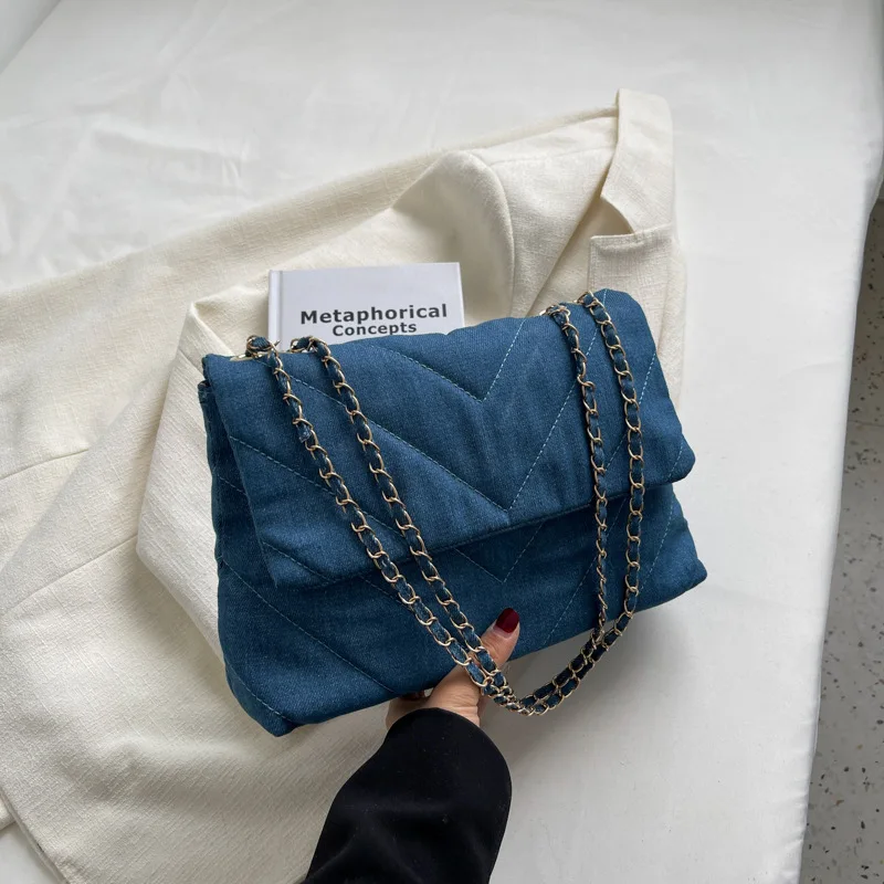 Denim Jeans Casual big Shoulder Crossbody Bag Girl Fashion Luxury Design Totes For Women Casual Shopping Handbag and Purse