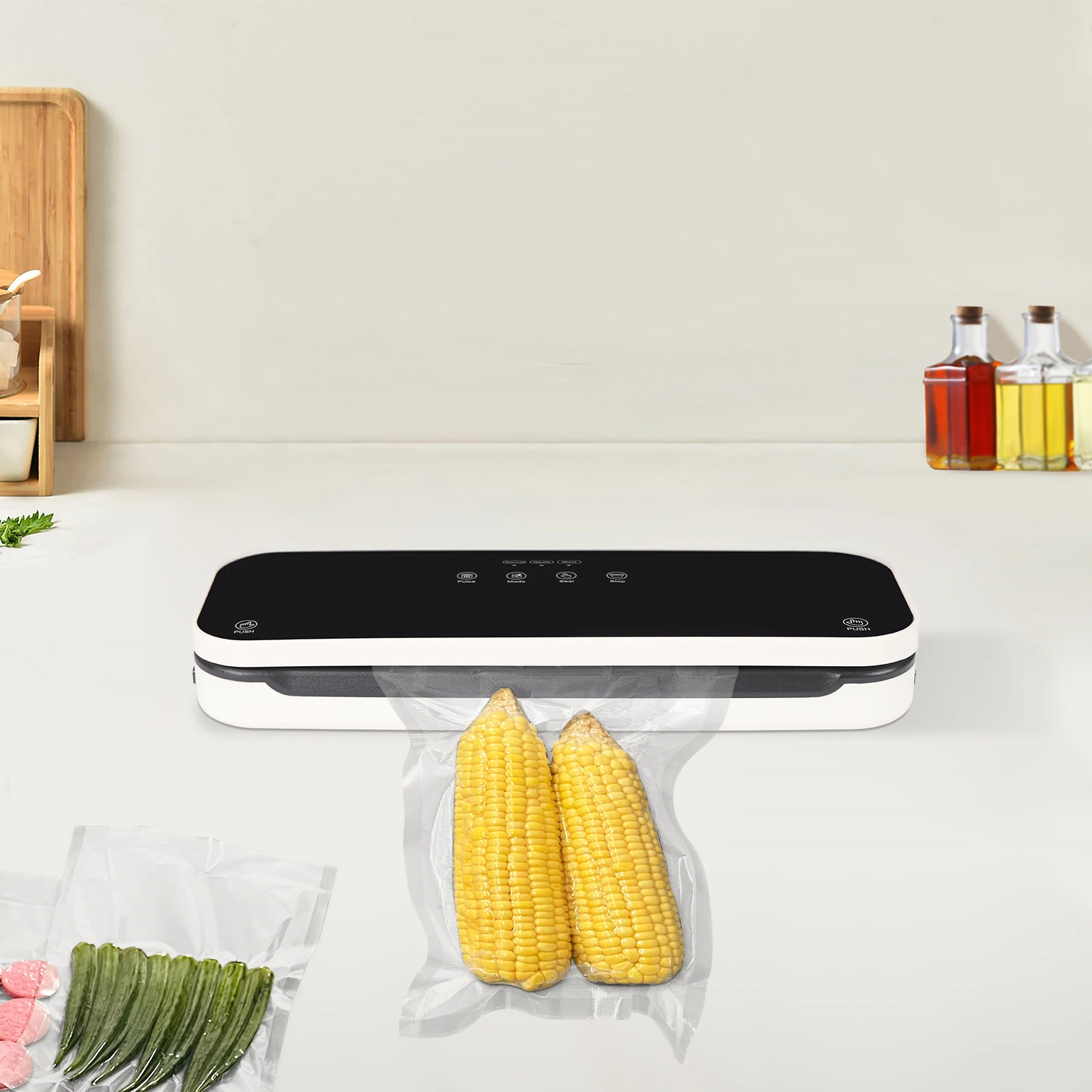 ABS Food Sealer,Black Tabletop Automatic Vacuum Sealing Machine for Meat, Seafood, Vegetables