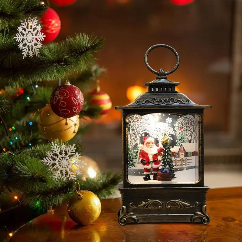 Lighted Christmas Snow Globe Lantern Battery Operated Rotating LED Night Light Christmas Tree Lantern Ornaments Festival Gifts