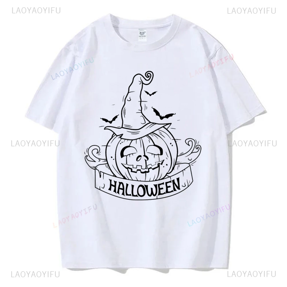 Happy Halloween Pompoen Schedel Losse Korte Mouw T-Shirt Neutrale Trend Harajuku Korte Mouw Unisex Shirt Patroon Groot T-Shirt