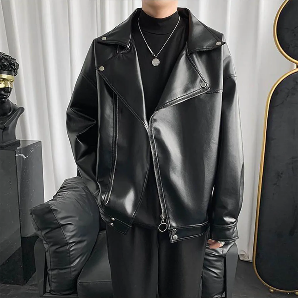 

Autumn New Men's Pu Leather Long-Sleeved Jacket American Retro Fashion Trend High Street Loose Casual Simple Men's Tops 2025