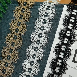 Hollow Style Fabric for Wedding, Fluorescent Lace, Gold Thread, Embroidery Lace, Accessories Trim, White, Black, Golden, DIY