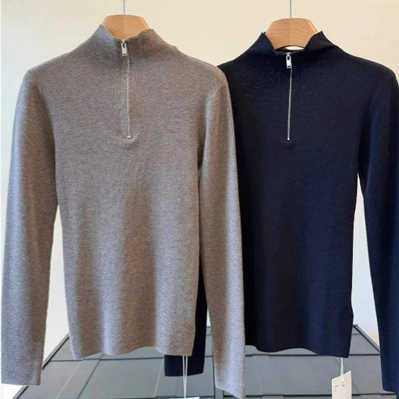 Maxdutti Southern French Sweater Minimalist Casual Fashion Zipper Knitted Shirt Women's Sweaters And Pullovers Woman Clothes Top