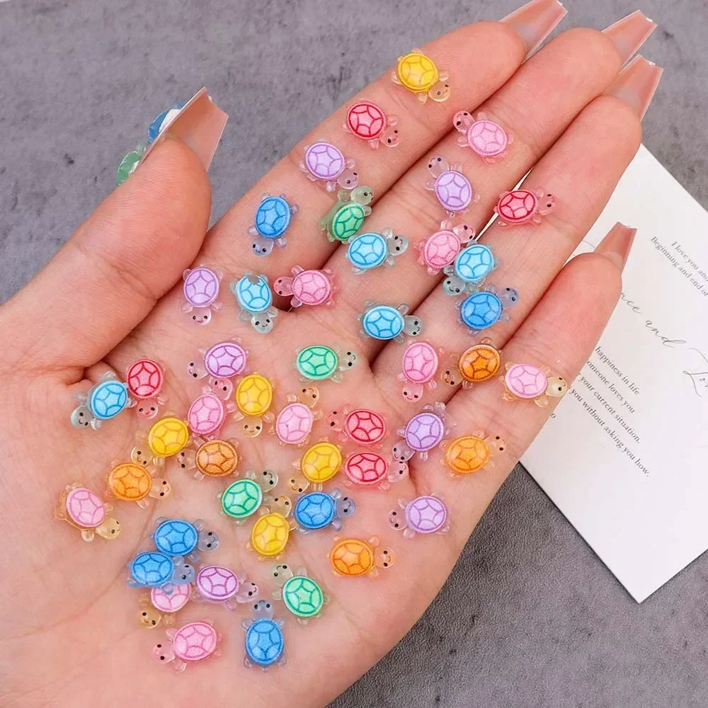 20/40/100PCS 3D Luminous Cartoon Little Turtle Turtle Nail Accessories Resin Y2K Mix-Color Glow in The Dark Turtle Manicure DIY