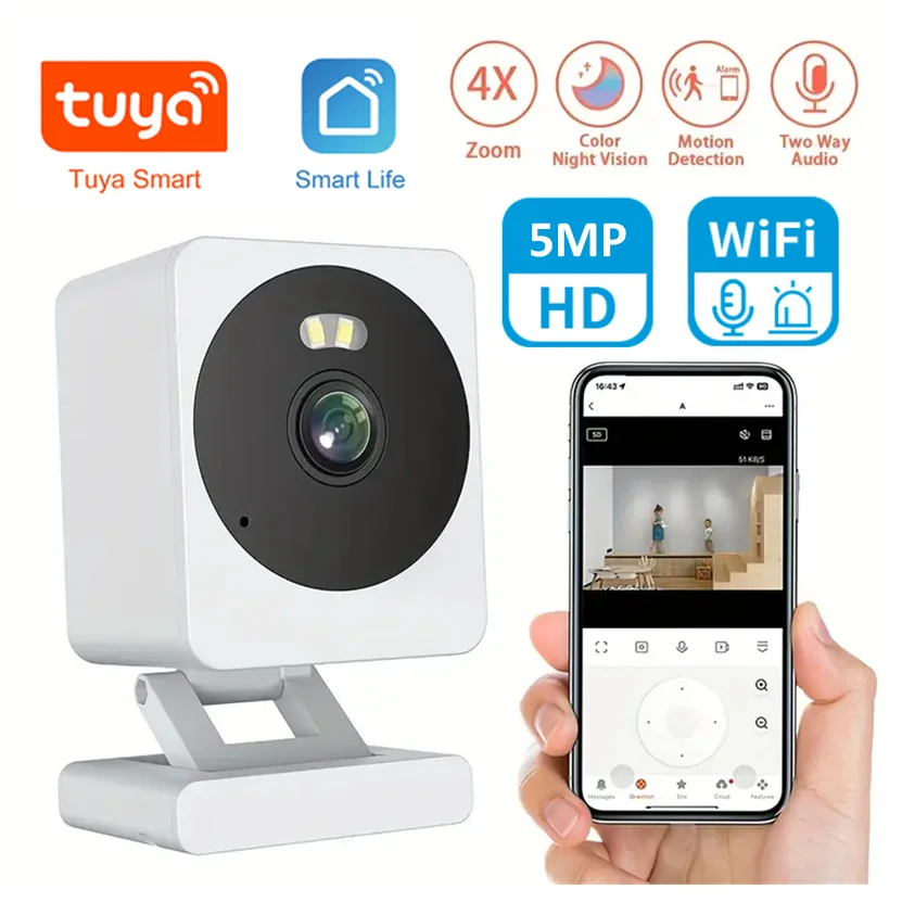 Tuya Smart Life WiFi Camera 5MP HD 1080P Motion Detection Color Night Vision Wireless CCTV Surveillance Camera