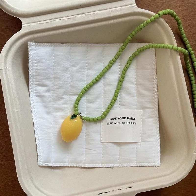 

Dopamine Contrast Apple Rice Bead Necklace for Women Simple Lemon Watermelon Peach Tomato Resin Bead Necklace Vacation Jewelry