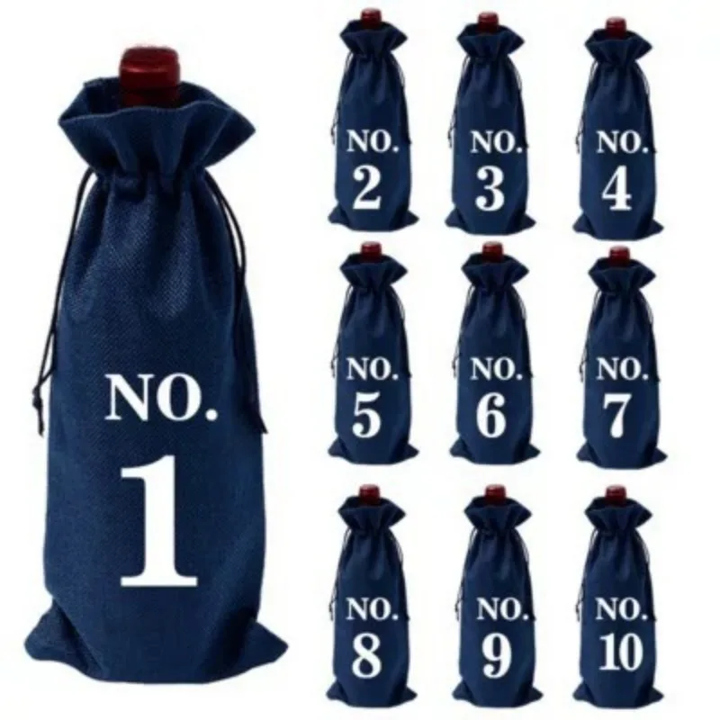 for 10pcs Jute Wine Bags With Drawstring Numbered Wine Bottle Gift Bags Blind Wine Cover Tasting