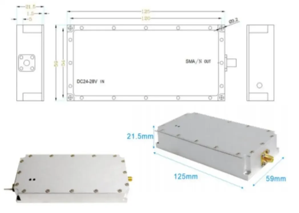 700MHz 2500MHz 50W SMA N ชุดป้องกันโดรนปิดกั้นสูงอุปกรณ์เสริมปืนโมดูลตรวจจับอุปกรณ์ป้องกันระบบ RF