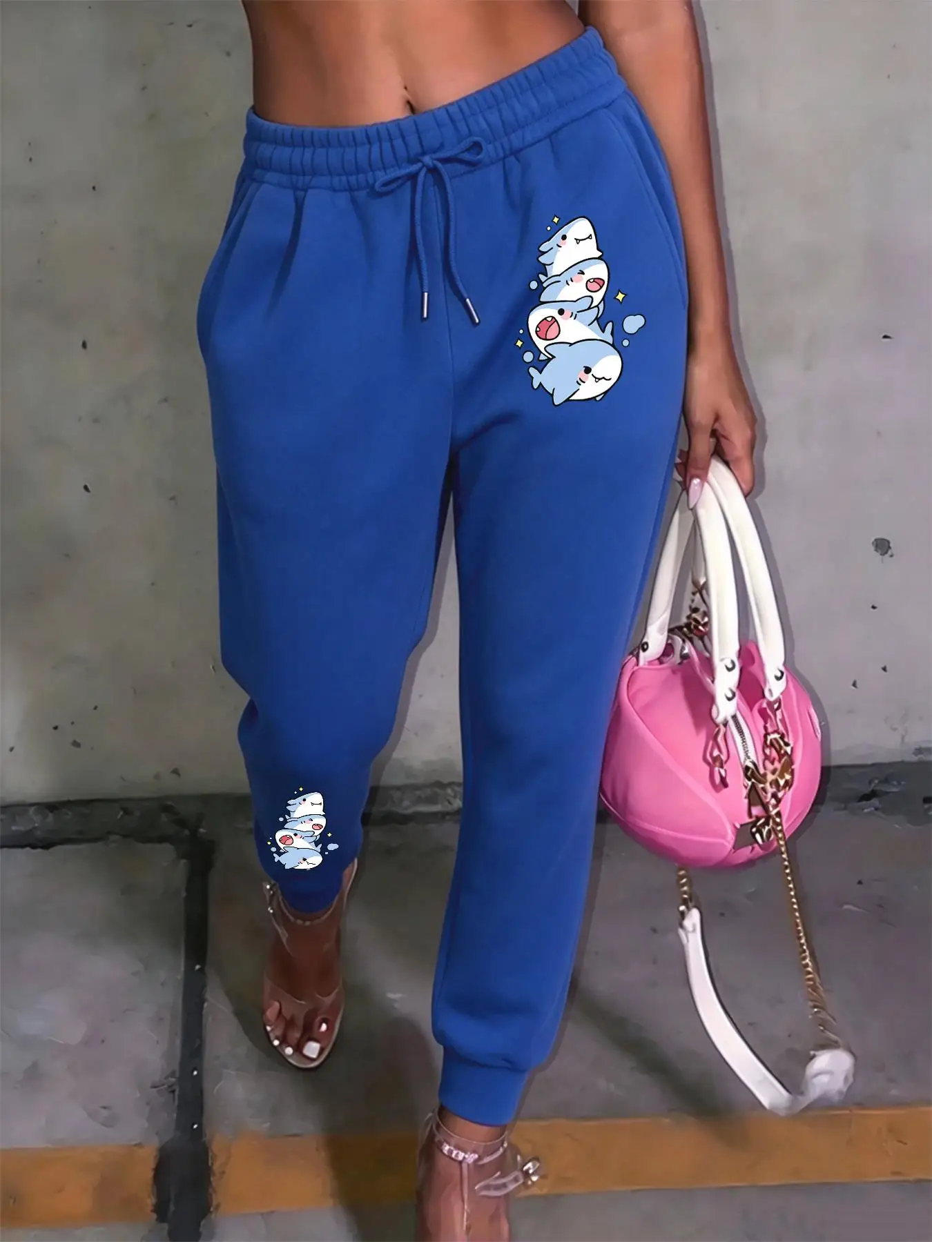 Cartoon Cute Shark Printed Women'S Sweatpants Pocket Multicolor Pant Autumn Casual Sportswear Female Fleece Y2K Trousers