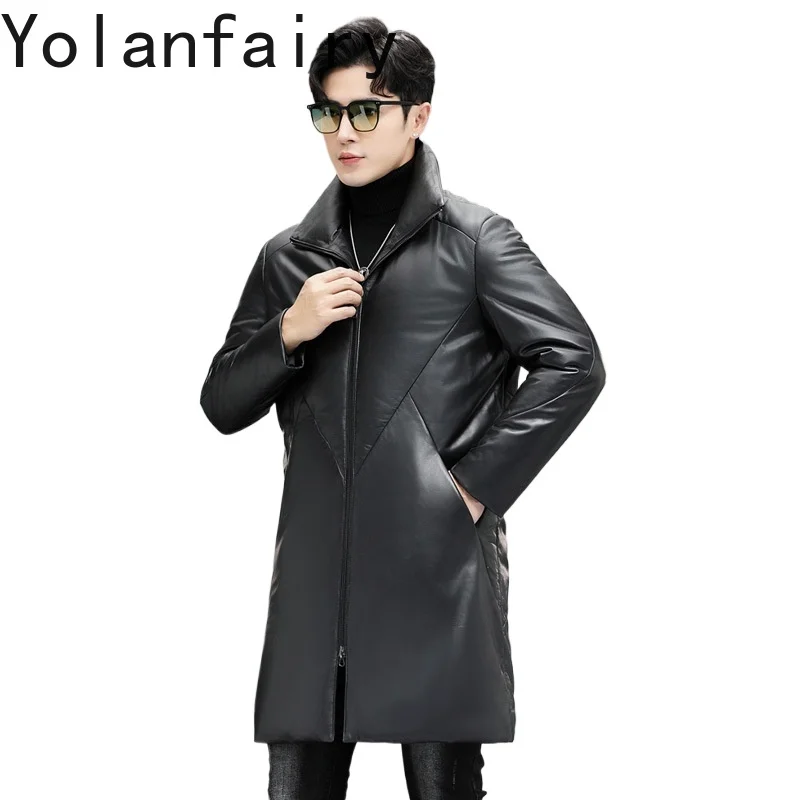 

YOLANFAIRY New Real Sheepskin Genuine Leather Down Jacket for Men Mid-length Puffer Jackets Stand Collar Warm Winter Windbreaker