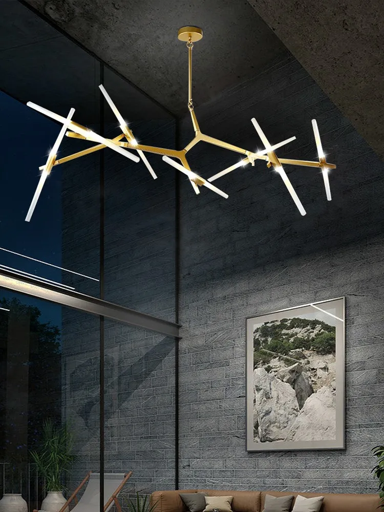 Imagem -05 - Black Branch Led Chandelier Iluminação Simples Moderna Luminária Sala de Estar Luz Duplex Loft Rotating Escadaria Longa Lustre