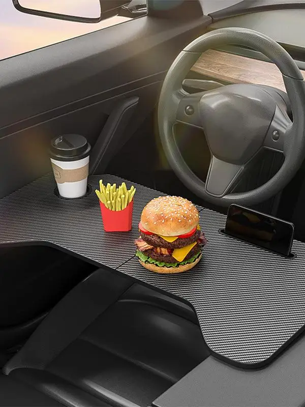 Folding Car Dining Table Food Tray Desk For Model3/Y Folding Desk With Carbon Fiber Surfaces Accessories for the car