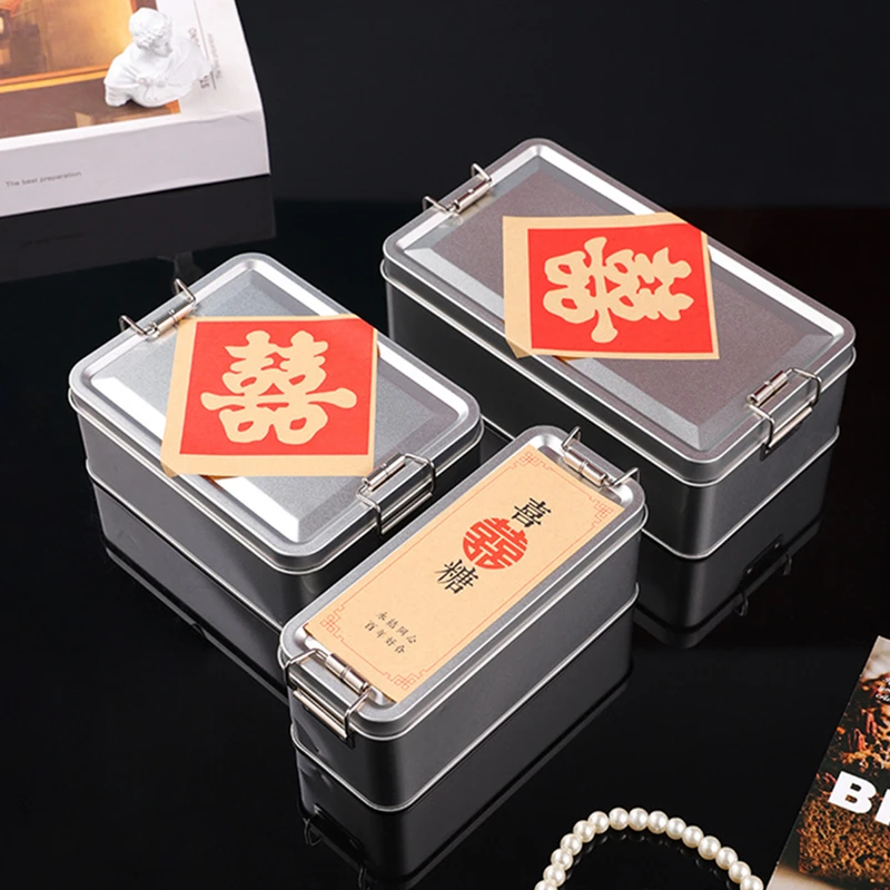 Old-fashioned Rectangular Stainless Steel Storage Box Wedding Souvenirs Candy Empty Box with Lid