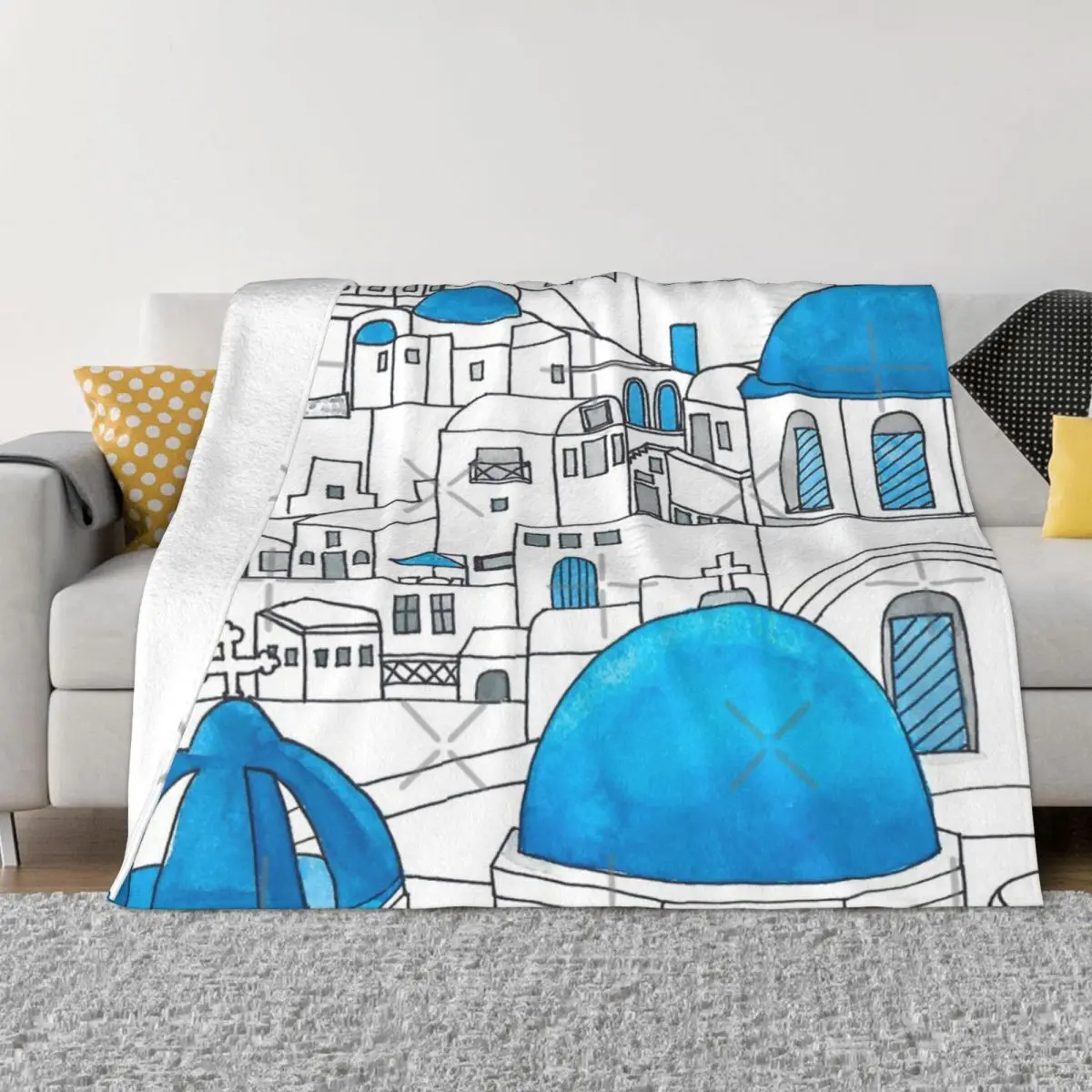 

Santorini Blue And White Paradise Plush Blanket Winter Blankets Custom Blanket Personalized Throw Blanket