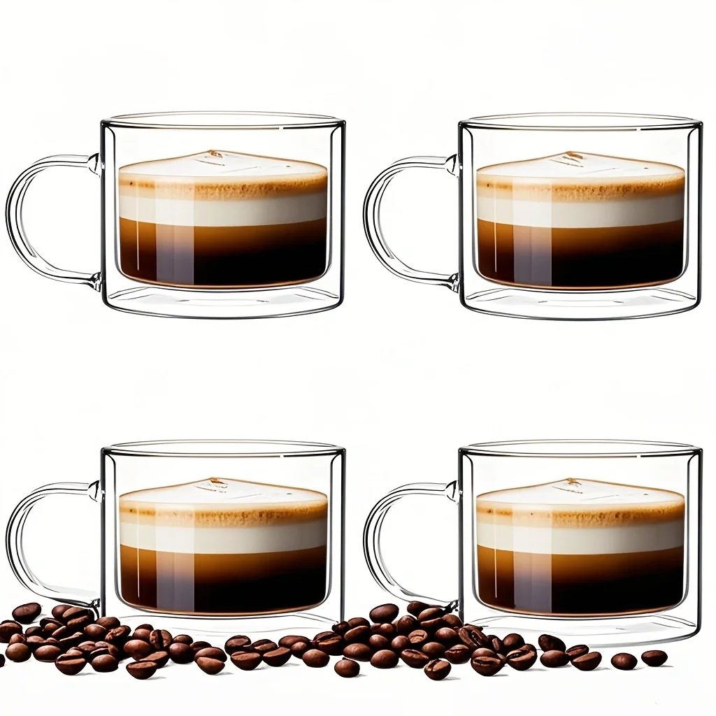 1/2/4Pcs Novelty Glass Water Cups, Double-Walled Insulated Water Cups, 400ml Wide-Mouth Large-Capacity Glass Water Cups, Coffee Glass Cups, Mugs, Breakfast Milk Cups, High Borosilicate Transparent Glass Double-Walled Water Cups, Suitable for Office, Home Dining Table, Cafes, Hot Drinks, Anti-Scalding, Suitable for Freezing, Perfect for Holiday Parties, Wedding Gifts, Christmas Gifts