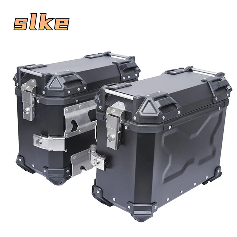 

SLKE Waterproof Anti-fall Aluminum Alloy 38L Quick Lock X Model Black Motorcycle Side Tail Box