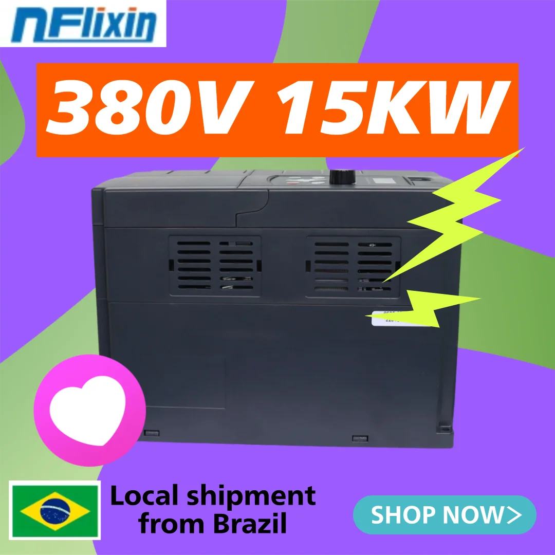 Conversor de Frequência VFD AC380V 15KW 20HP 20CV, Inversor de Frequência Variável Trifásico (Entrada Trifásica para Saída Trifásica) para Controle de Velocidade de Motor, Brasil