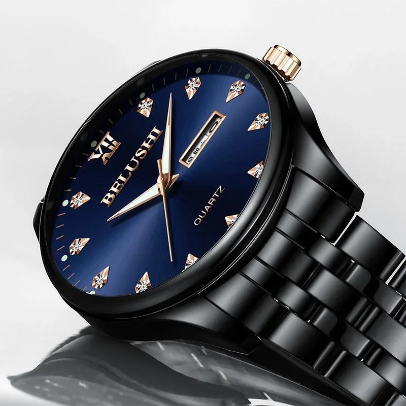 2025 ساعة رجالية مقاومة للماء بتقويم كوارتز بسوار فولاذي ساعة عمل دائرية