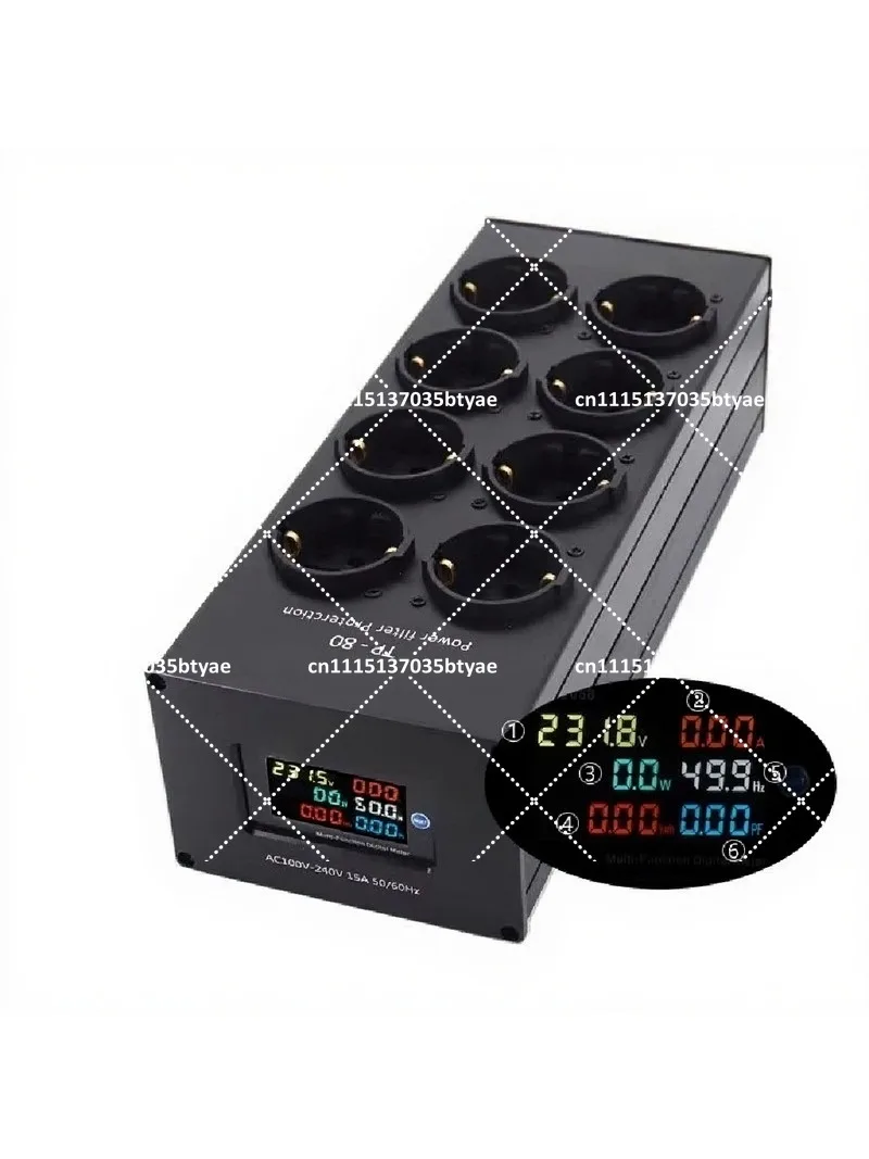 EU Standard 8-Port Power Filter Strip Surge Protector Socket Duplex 2-Stage Purification