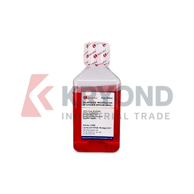 Solarbio 11965 DMEM High Glucose Medium L Glutamine Phenol Red No Sodium Pyruvate HEPES Cell Culture Research 500ml Liquid Grade