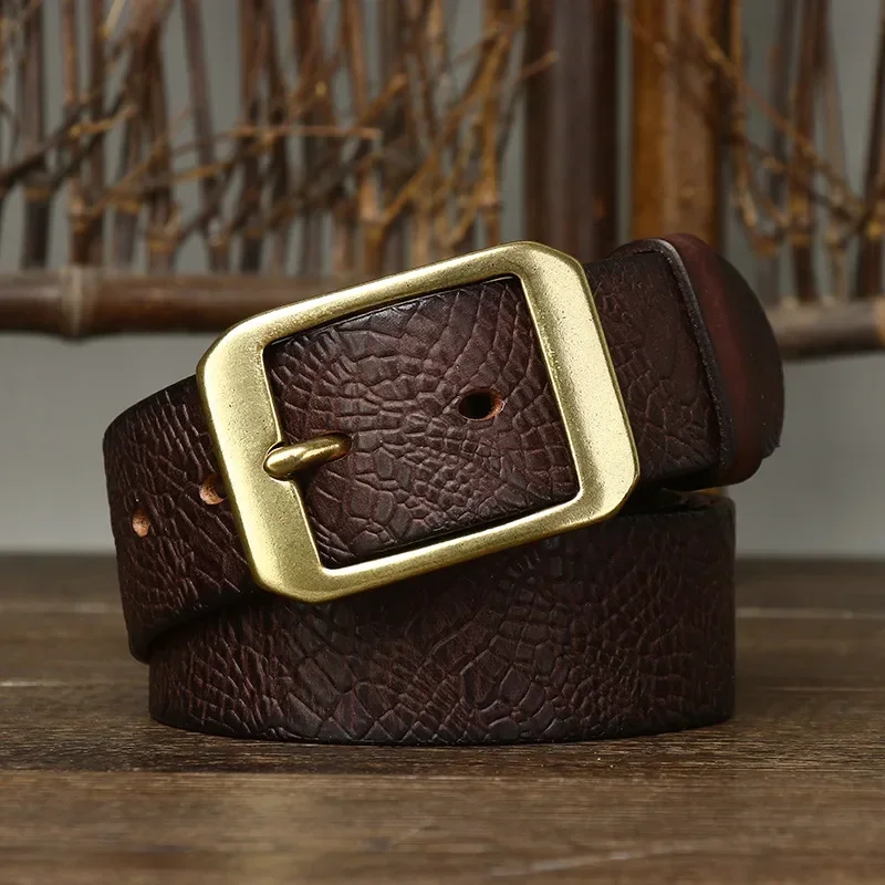 3.8CM czysta skóra bydlęca wysokiej jakości oryginalne pasy skórzane dla mężczyzn markowy pasek męskie mosiężna klamra eleganckie dżinsy w stylu Vintage Cowboy Cintos