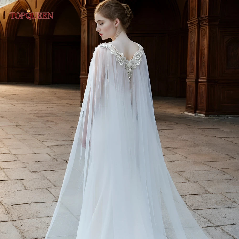 TOPQUEEN G74 Bridal Veils Long Cathedral Style Long Evening Dress Shawl Wedding Jackets for Women 2024 Plus Size DIY Bolero