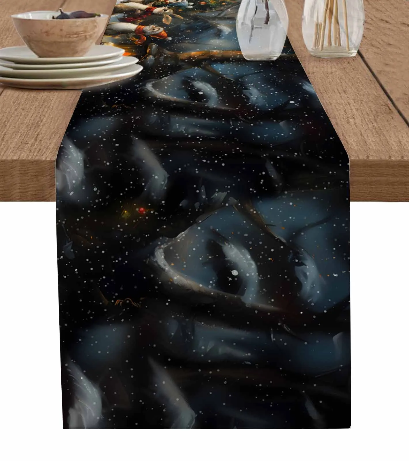 

Christmas Colorful Forest Moon Bonfire Animals Table Wedding Decor Table Cover Holiday Party Coffee Table Decoration Tablecloth