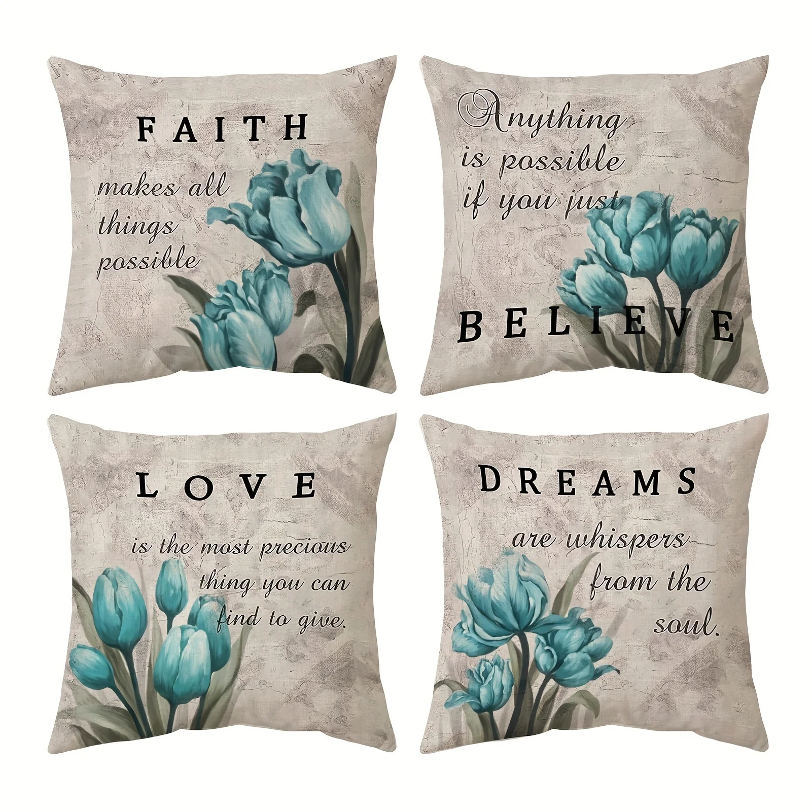 4 Pack Inspirational Quote Throw Pillows Floral Print Watercolor Typography Home Decor Cushions Covers for Living Room