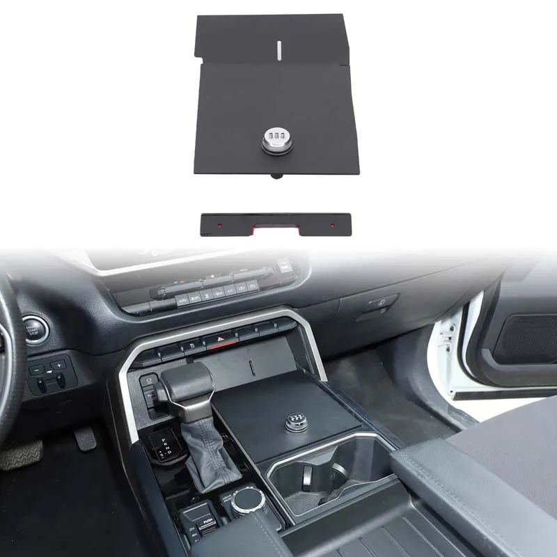 Juego de 2 piezas para Toyota Tundra Sequoia 2022 + aleación de aluminio negro control central de coche ranura de almacenamiento cubierta de bloqueo accesorios de coche
