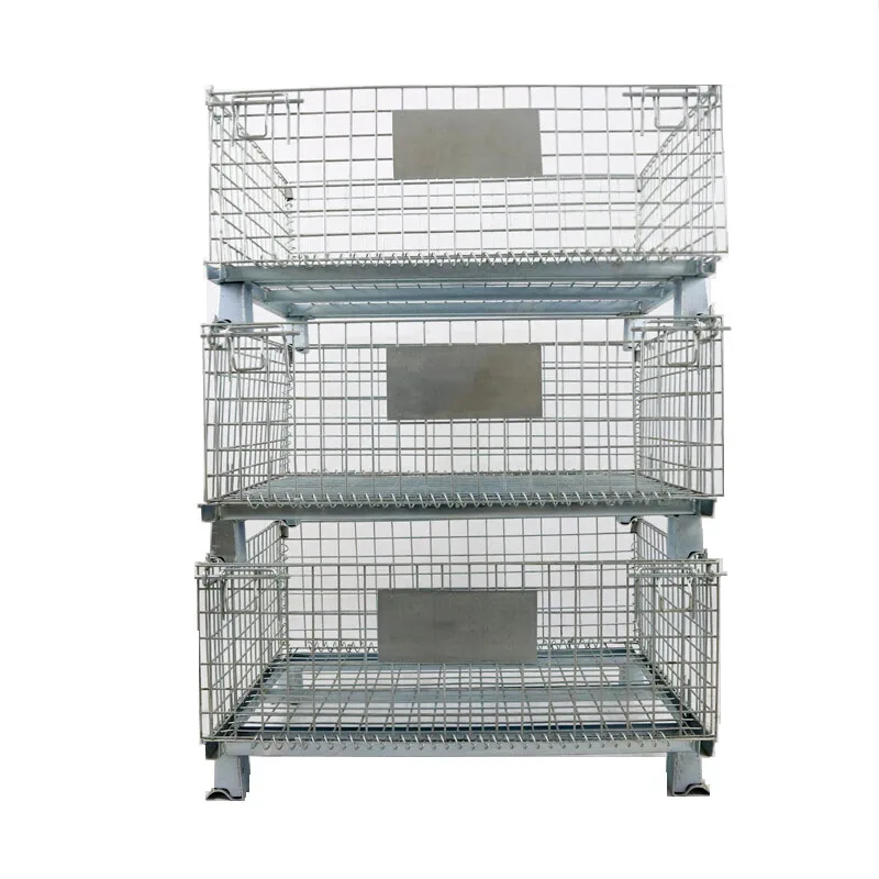 Foldable Rigid Galvanized Stackable Warehouse Collapsible Storage Cargo Rigid Metal Wire Mesh Container