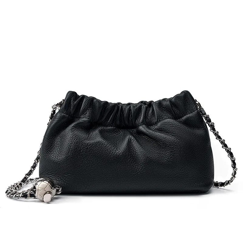 Cowhide Underarm Small Chain Dumpling Bag Ladies Korea Genuine Leather Cloud Bag Shoulder Bag Handbag Women's Crossbody Bags