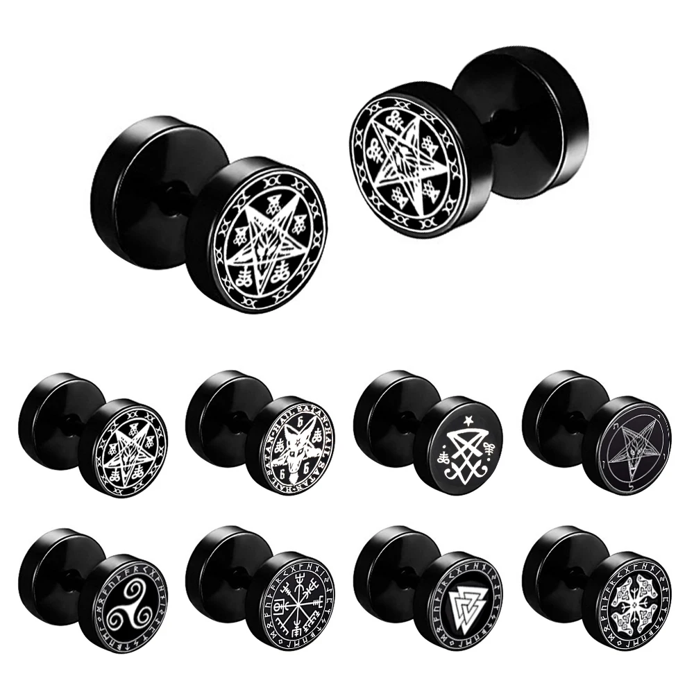 Viking Runes Gauge Earrings for Men Black Fake Plugs Piercing Jewelry Gift