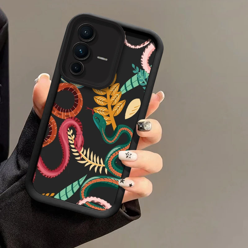 

Luxury Snake Print Phone Case For Vivo V70 FE V60 Lite V50 V40 Pro V30 SE V30E V29E V29 V27E Silicone Matte Shockproof Cover