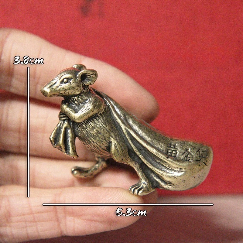 1pc Retro Brass Mouse Ornament,Lucky Mouse,Peach Figurine Miniatures,Cute Rat,Lucky Animal,Small Desktop,Home Decor