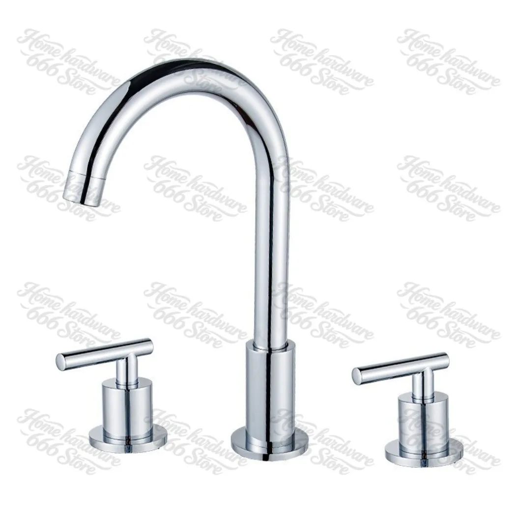 Black Three-Hole Faucet Hot And Cold Water Three-Piece Household All-Copper Three-Hole Split Faucet Basin Bathroom Cabinet