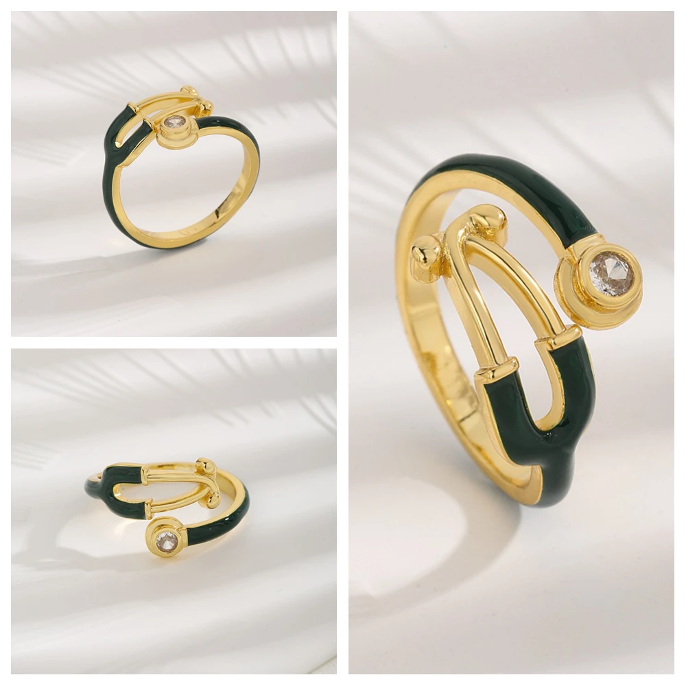 4 Colors Stethoscope Open Rings with Crystal Medical Medicine Adjustable Ring Jewelry for Doctor Nurse Gifts - Image 5