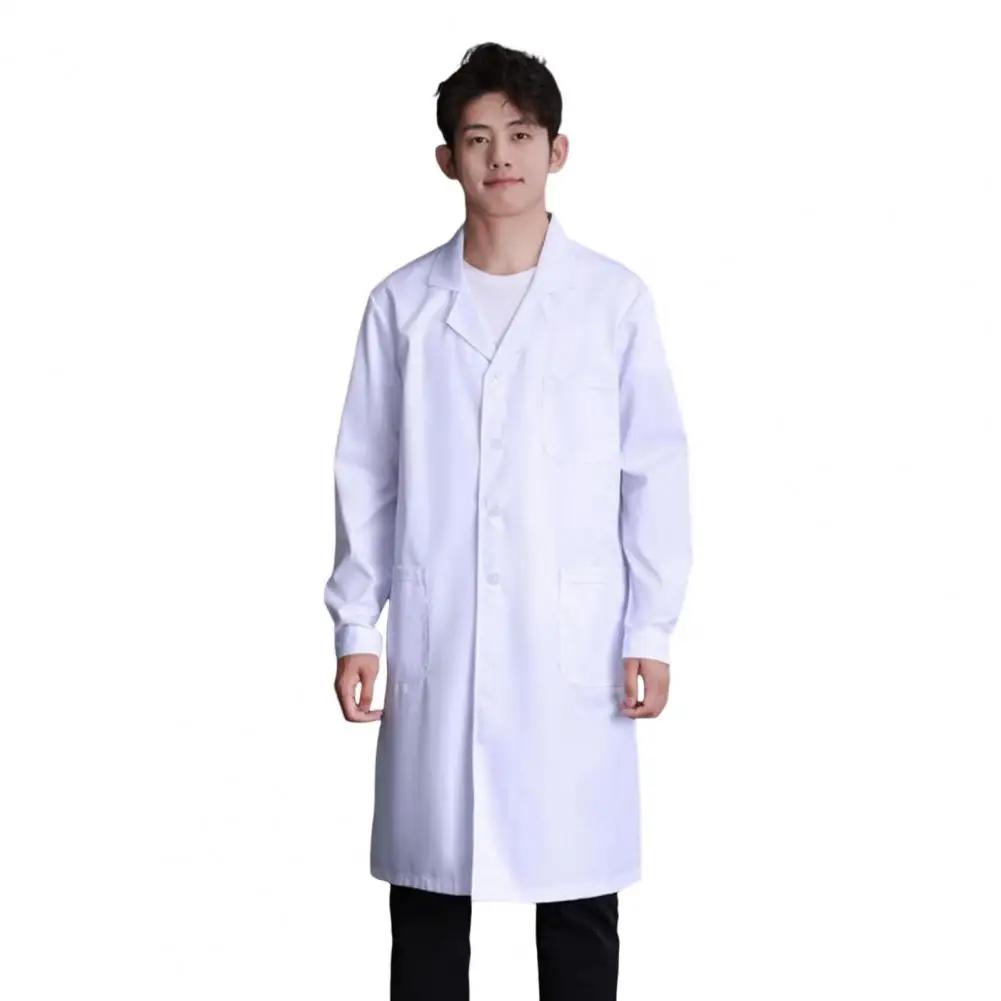 Doctor Coat White Long-Sleeved V-Neck Anti-Fouling Lab Coat Men Women Multi-Pocket Design Hospital Uniform Medical Work Lab Coat