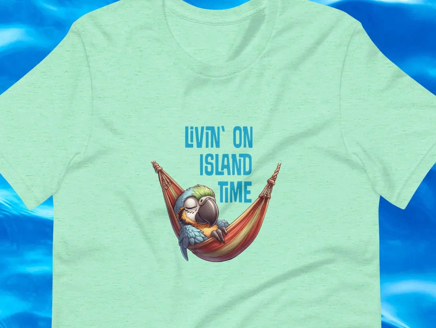 Livin' On Island Time T Shirt Parrot Tropical Parrothead Hawaii Fiji Bali Hammock Relax Summer Vacation Paradise Rum