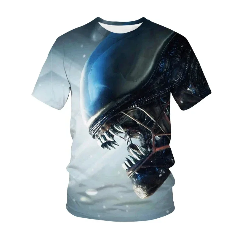 Men and Women 3D Printed Alien Stamp Informal Short-sleeved T-shirt Fashionable Horror Alien Movie Pattern Original Top Summer N