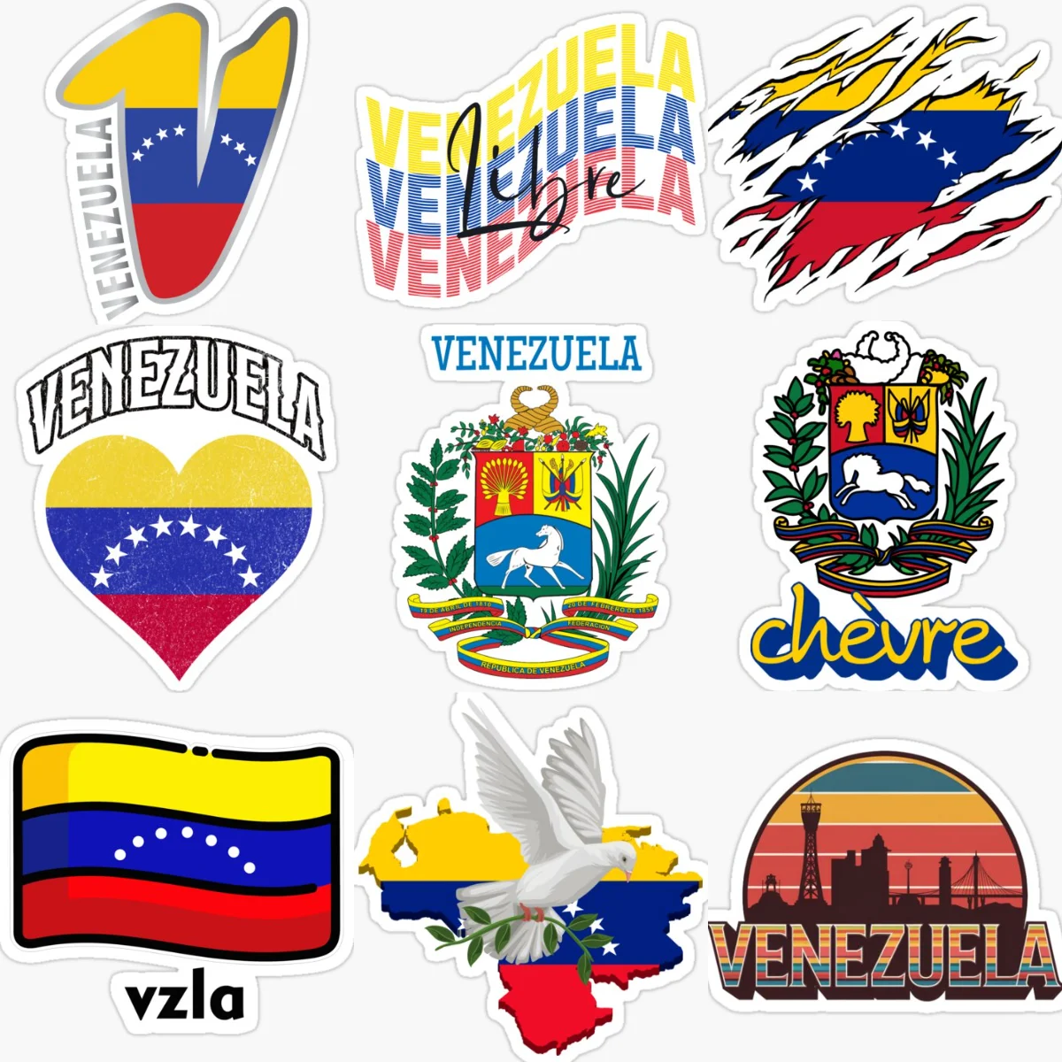 

Venezuela Flag Map National Emblem Creative Waterproof Car Stickers for Car Bicycle Window Helmet Wall Decoration Accessories