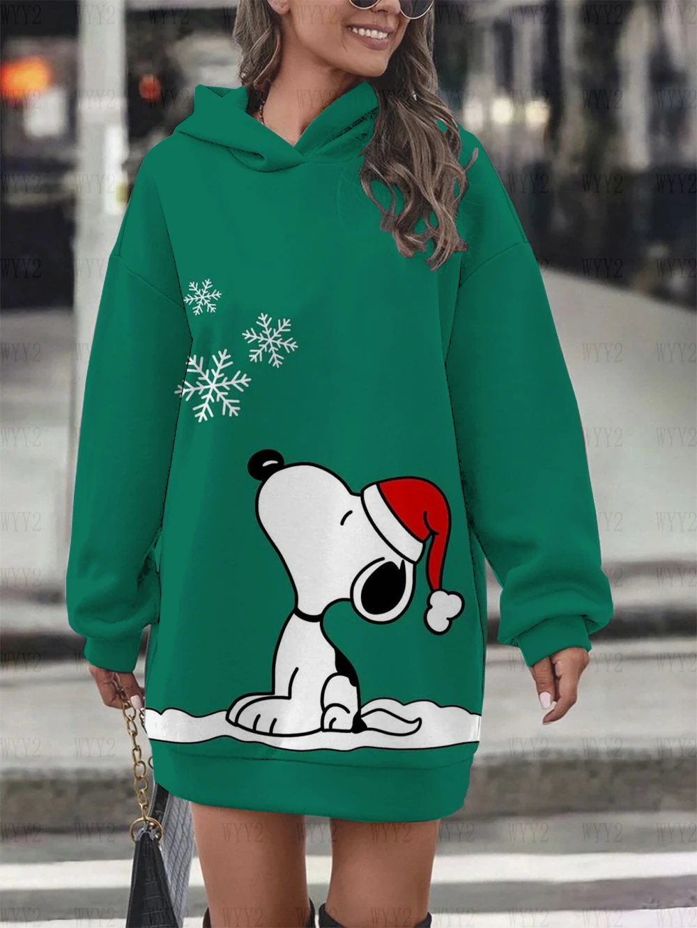 Christmas Casual Long Sleeve Dress Autumn Winter Women\'s Snoopy Print Disney Simple Comfortable Hooded Sweatshirt